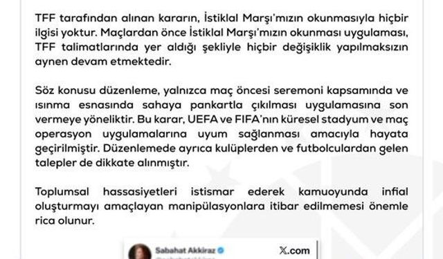 DMM'den maçlarda İstiklal Marşı uygulanması kaldırıldı iddialarına yalanlama