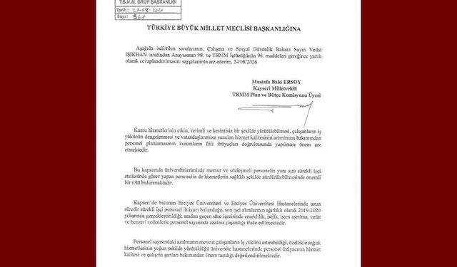 MHP'li Ersoy, ERÜ ve hastanelerindeki personel ihtiyacını meclis gündemine taşıdı