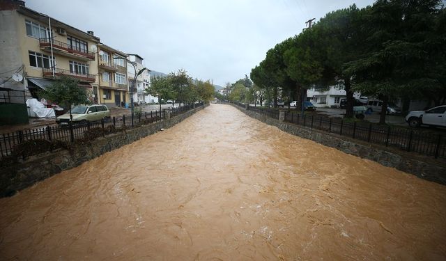 Yalova'nın Armutlu ilçesinde su baskını sonrası temizlik çalışması başladı