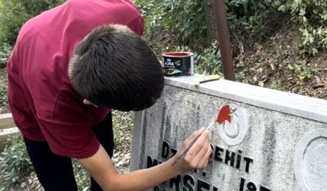 Feke'de öğrencilerden şehit kabirlerine vefa