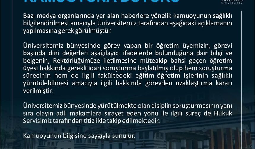 RTEÜ’den İslamiyet’i aşağılayıcı ifadeler kullandığı iddia edilen akademisyen görevden uzaklaştırıldı