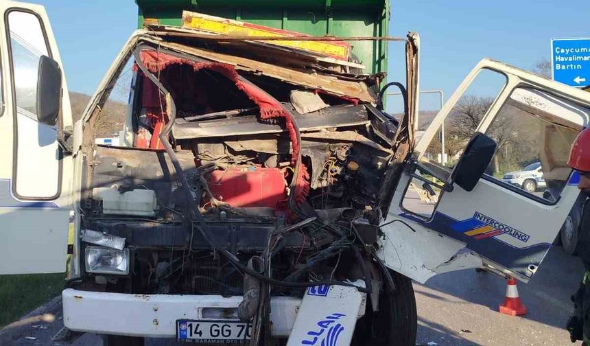 Tavuk taşıyan tır kaza yaptı
