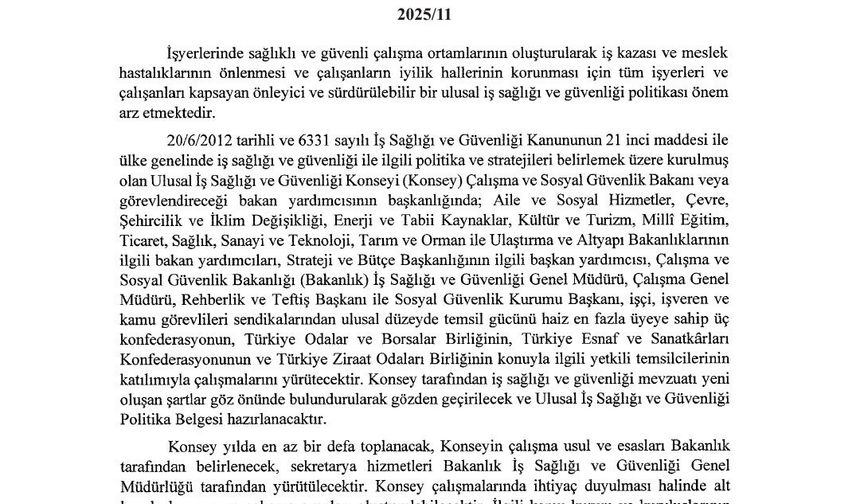 Ulusal İş Sağlığı ve Güvenliği Konseyi toplanıyor