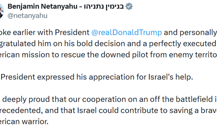 Netanyahu'dan Trump'a kurtarma operasyonu tebriği