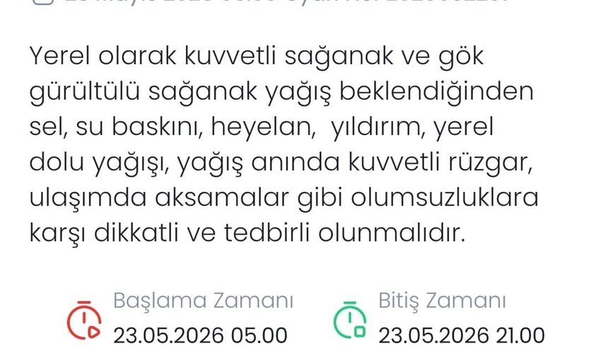 Denizli için kuvvetli sağanak ve gök gürültülü yağış uyarısı