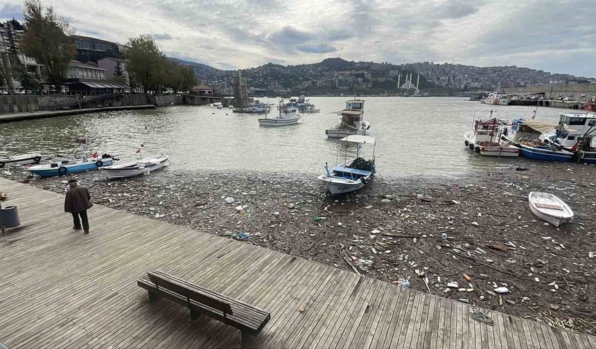 Zonguldak Limanı çöplüğe döndü: Derelerin taşıdığı atıklar deniz yüzeyini kapladı